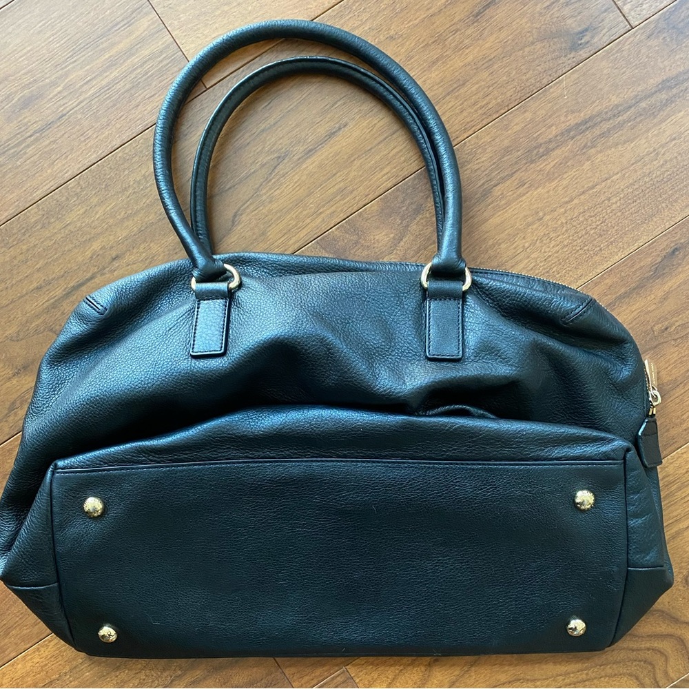 [Michael Kors] Black Leather Zippered Work Office Shoulder Bag - Picture 4 of 6